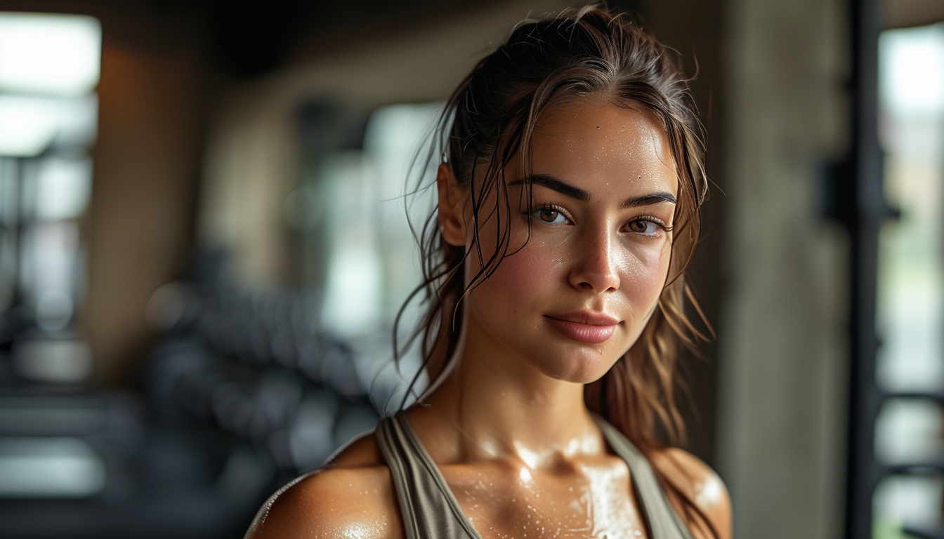 Woman working out with a bridal glow